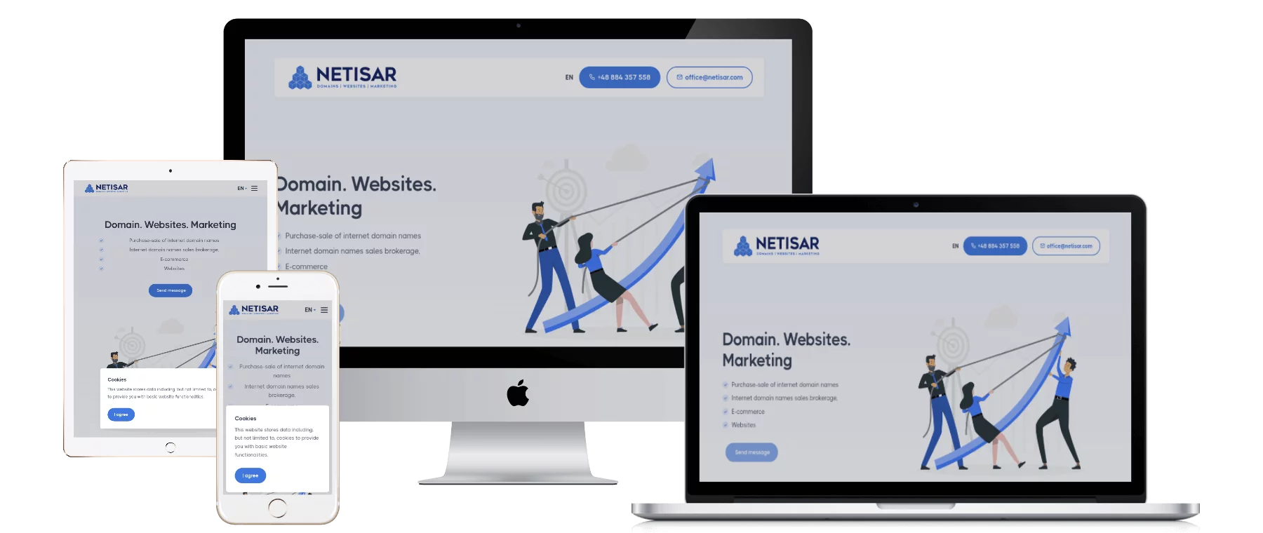 Strona internetowa NETISAR Domeny Internetowe. Realizacja ABM STUDIO.