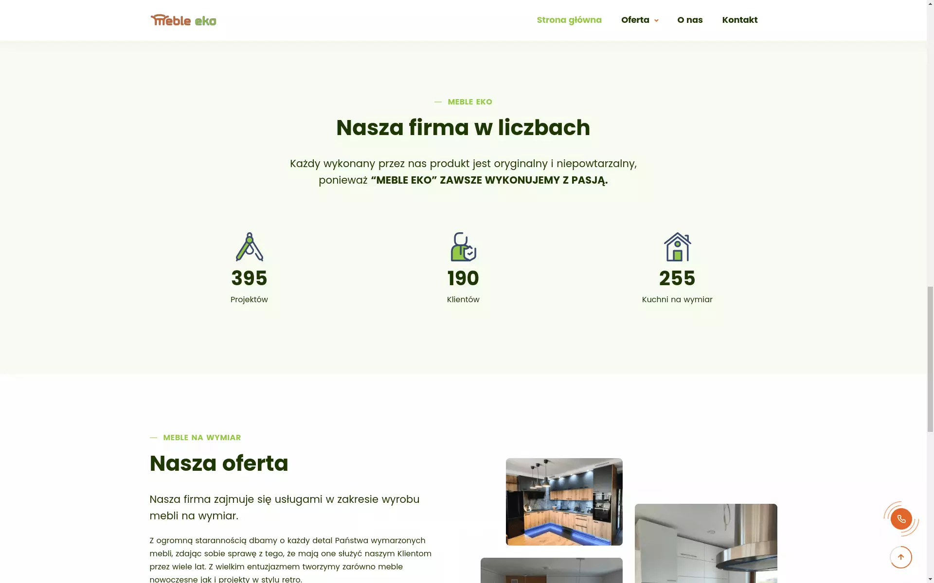 Sekcja strony internetowej firmy Meble Eko w Tarnowie.